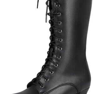 Women Vintage Victorian Lace Up Ankle Boots Mid Heel Steampunk Costume Shoes
